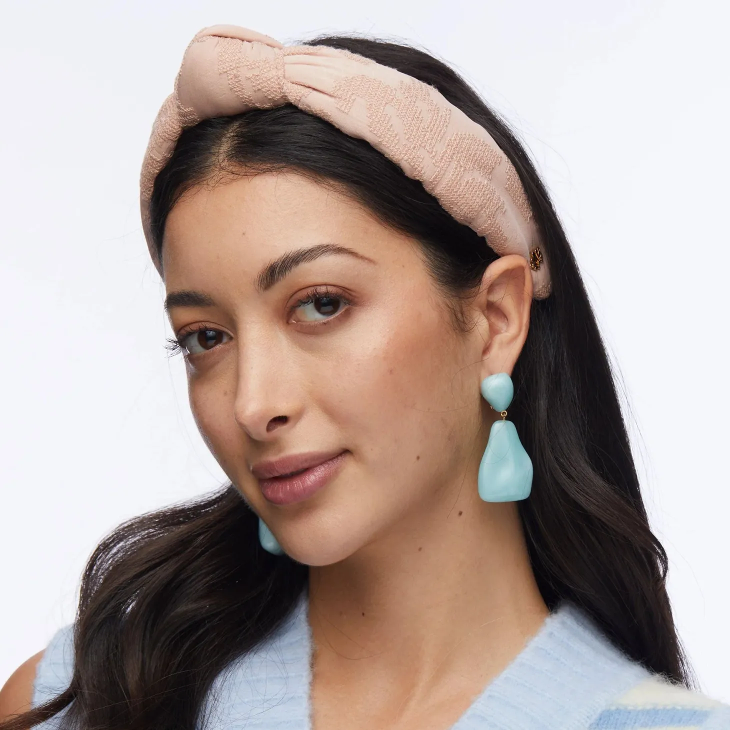 Needlepoint Knotted Headband ~ Blush
