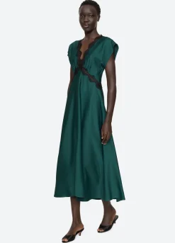 Noa Satin V-Neck Maxi Dress ~Teal