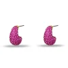 Pave Dome Mini Hoop Earrings ~ Flamingo