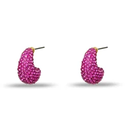 Pave Dome Mini Hoop Earrings ~ Flamingo