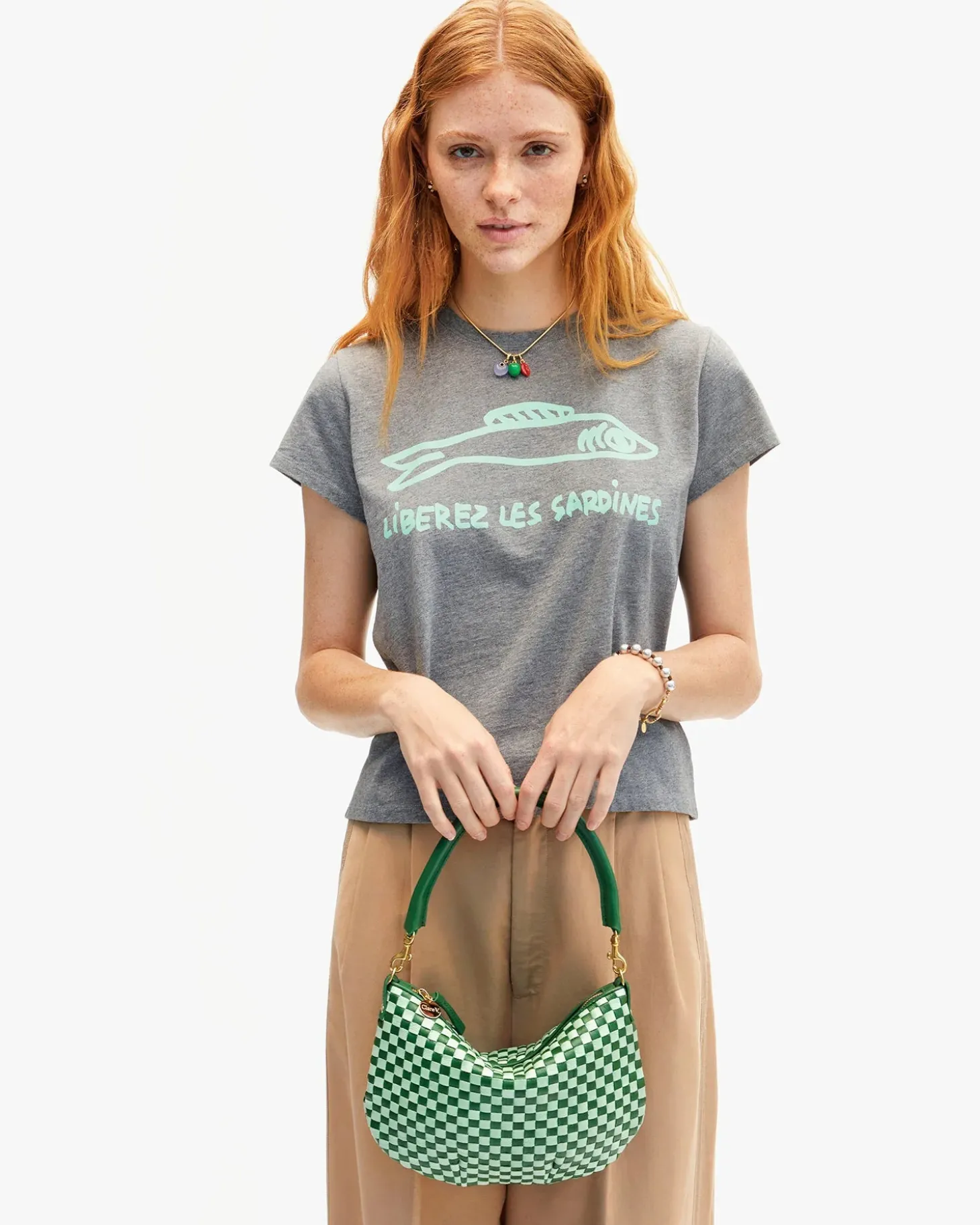 Petit Moyen Messenger ~ Woven Checker Fern/Mist