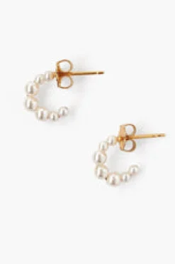 Petite Cream Pearl Holly Hoop Earrings