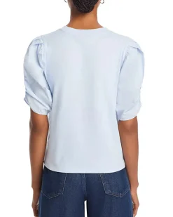 Pleated Puff Sleeve Tee ~ Light Chambray