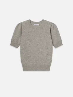 Pointelle Puff Sleeve Sweater ~ Light Heather Grey