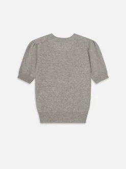 Pointelle Puff Sleeve Sweater ~ Light Heather Grey