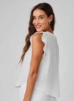Ruffle Sleeve Tie Neck Top ~ White