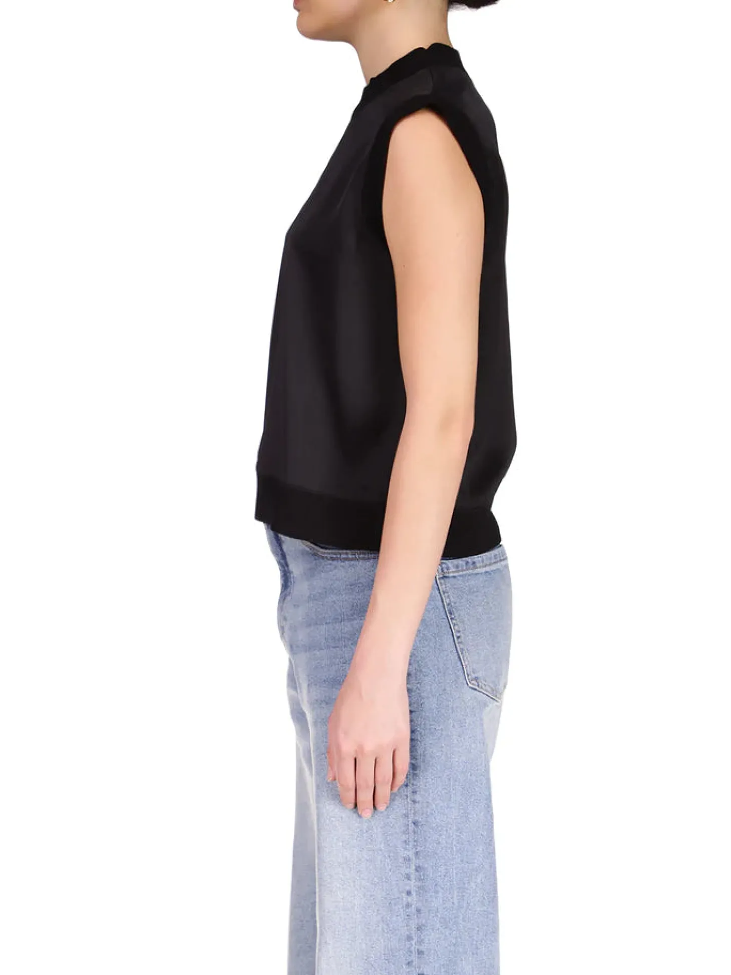 Satin Mixed Media Shell Top ~ Black