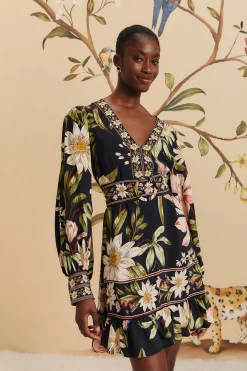 Surreal Flowers Black Long Sleeve Mini Dress