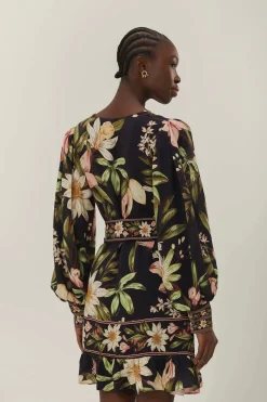 Surreal Flowers Black Long Sleeve Mini Dress