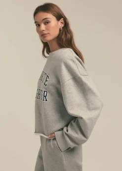 The Cropped Collegiate Sweatshirt ~ Heather Grey Navy