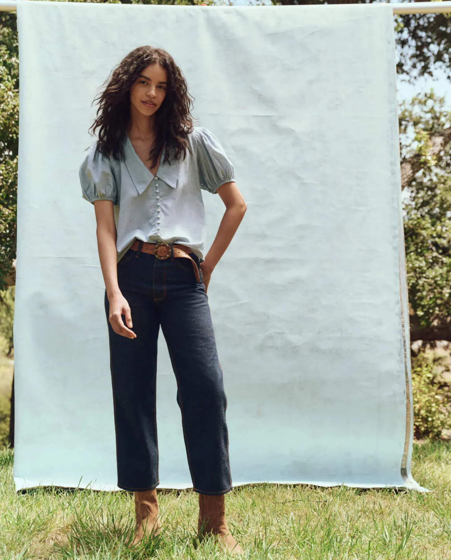 The Fairway Top ~ Light Chambray