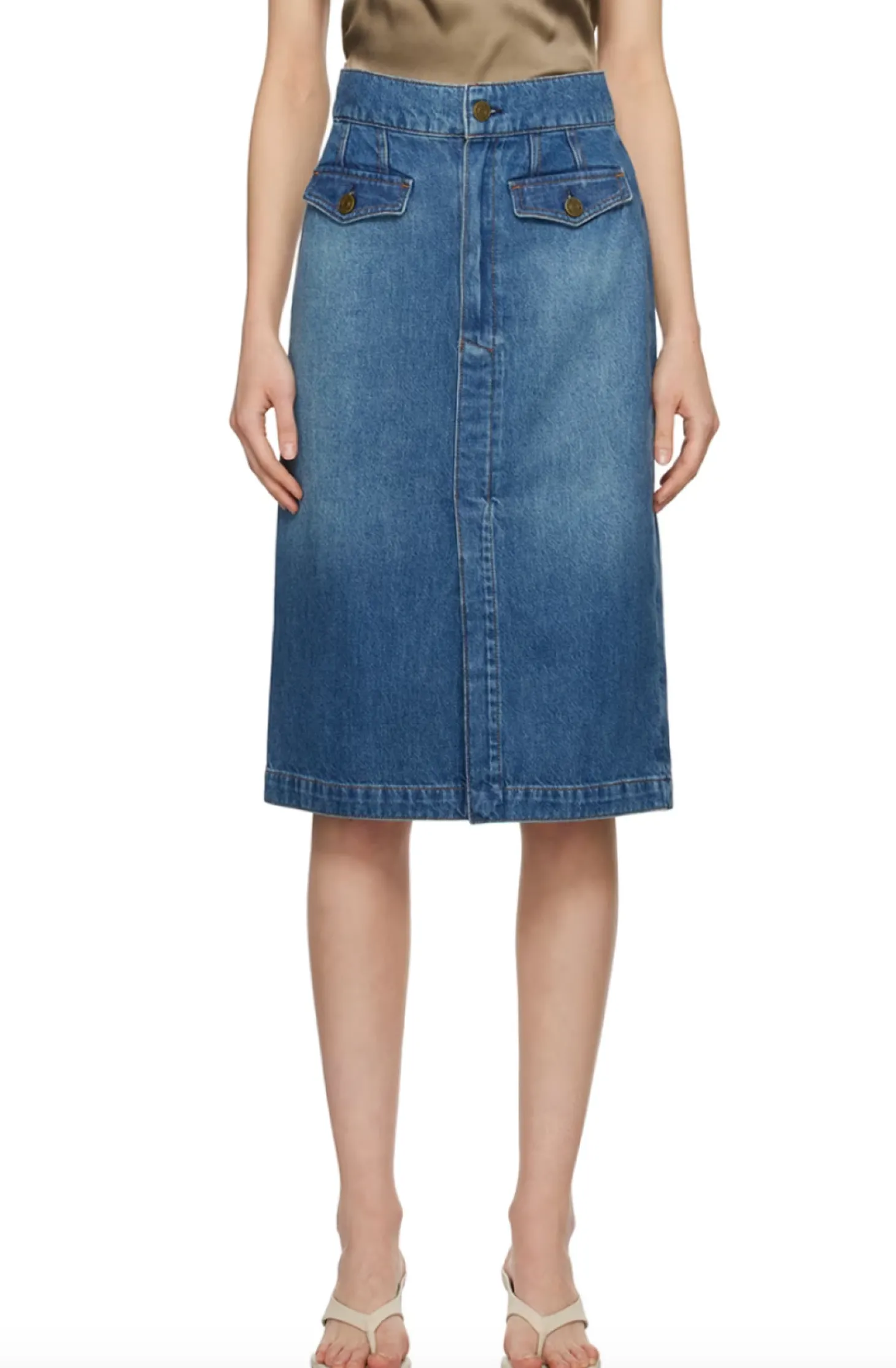 The Vent Front Denim Midi Skirt