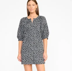 Vincent Mini Dress ~ Black Woodblock Floral