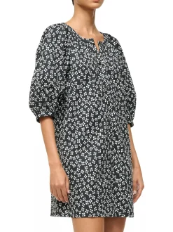 Vincent Mini Dress ~ Black Woodblock Floral
