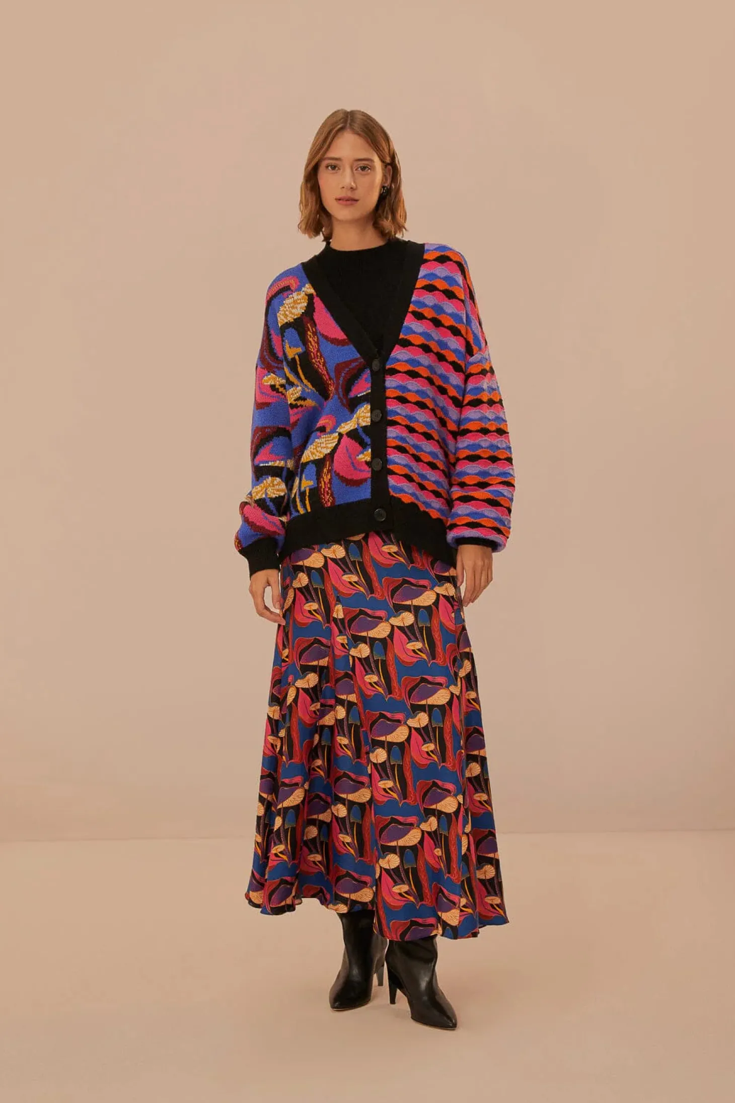 Wild Mushrooms Maxi Skirt ~ Black