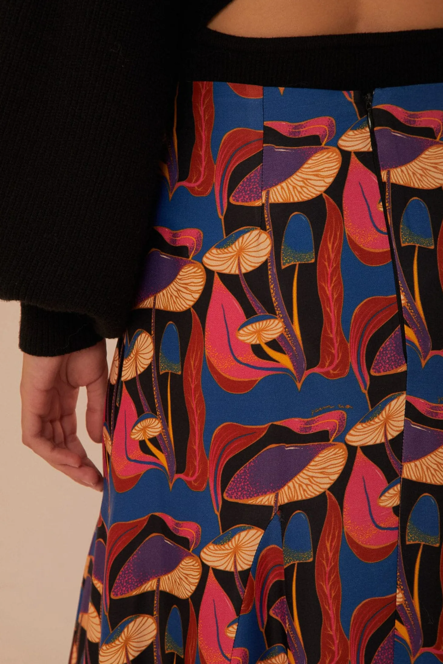 Wild Mushrooms Maxi Skirt ~ Black