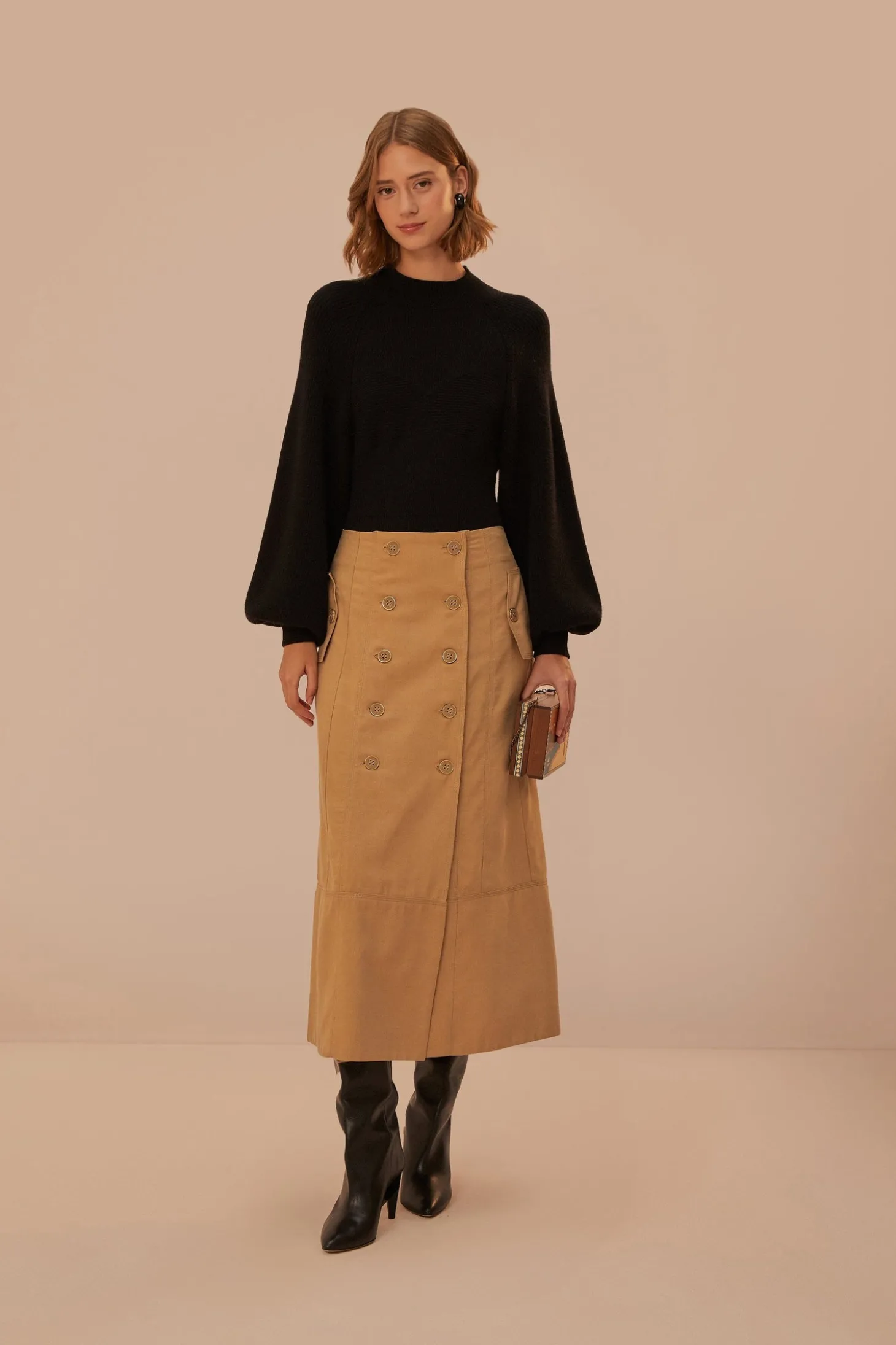 Yoked Midi Skirt ~ Brown