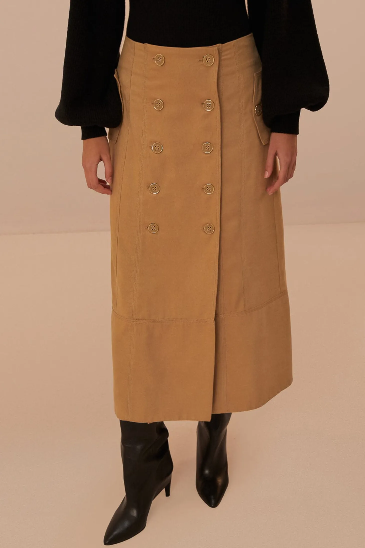 Yoked Midi Skirt ~ Brown
