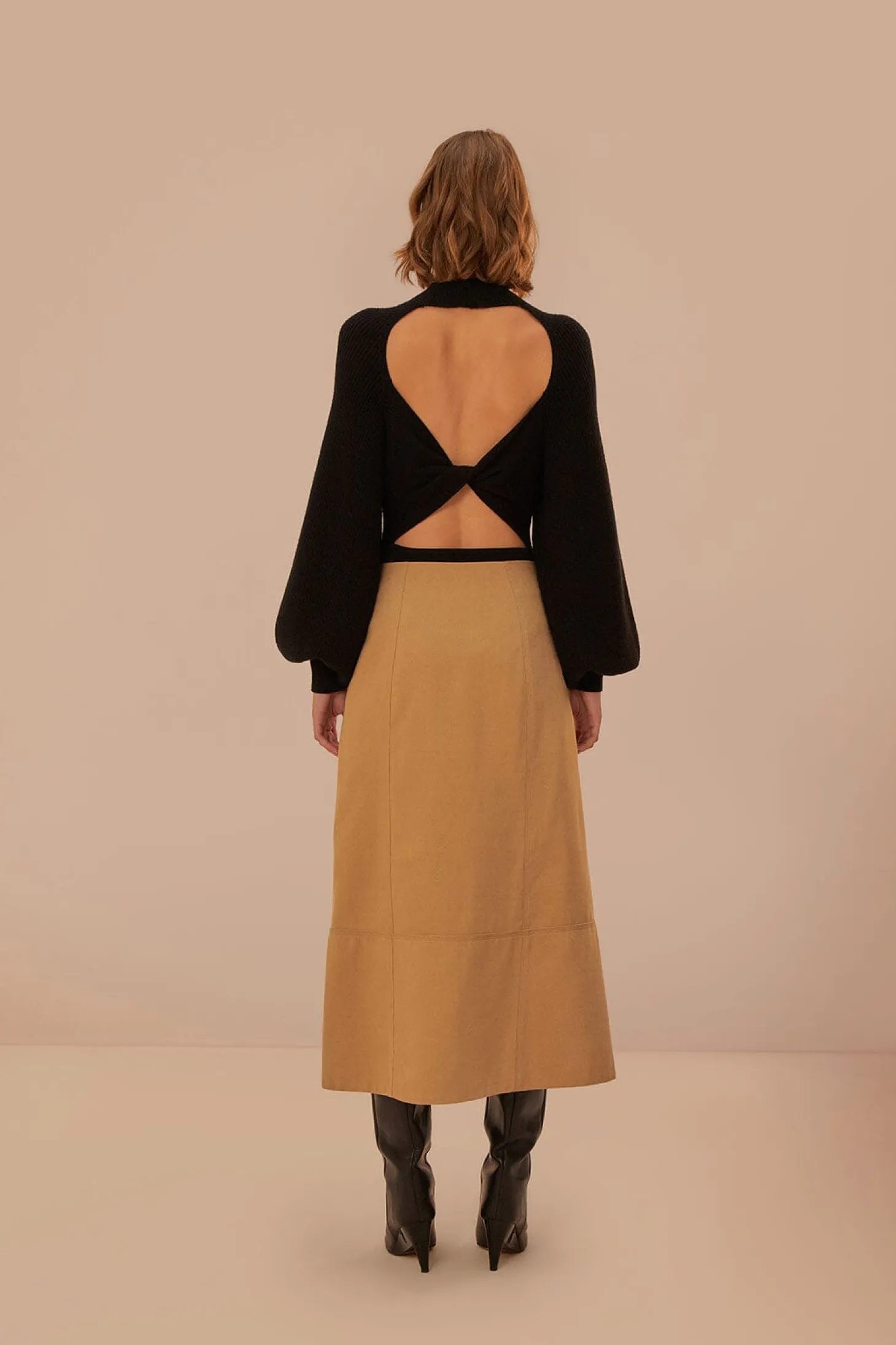 Yoked Midi Skirt ~ Brown